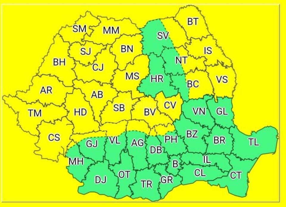 Aproape jumătate din județul Suceava va fi sub Cod Galben de vânt și ploi