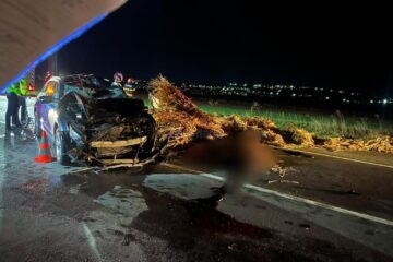 Un autoturism a intrat violent într-o căruță care se deplasa pe drumul național/european