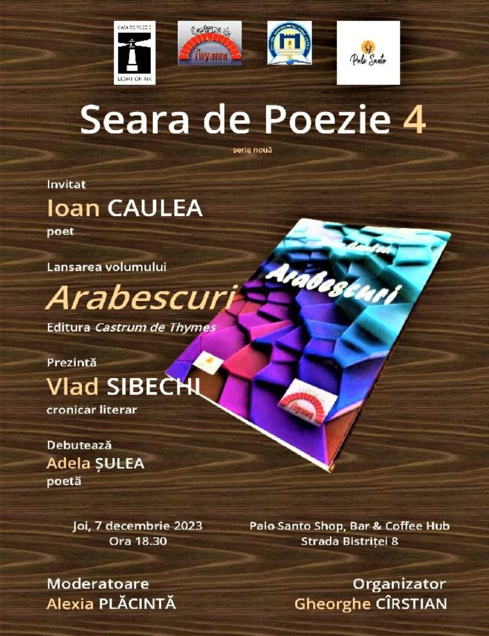 Poetul Ioan Caulea și poeta Adela Șulea, invitați la Seara de poezie de joi, organizată de Casa de Poezie Light of ink Poetul Ioan Caulea și poeta Adela Șulea, invitați la Seara de poezie de joi, organizată de Casa de Poezie Light of ink