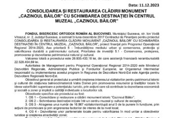 CONSOLIDAREA ȘI RESTAURAREA CLĂDIRII MONUMENT „CAZINOUL BĂILOR” CU SCHIMBAREA DESTINAȚIEI ÎN CENTRUL MUZEAL „CAZINOUL BĂILOR”