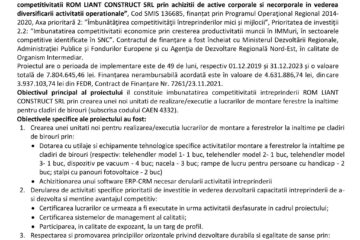 Anunț finalizare proiect: „Creșterea competitivității ROM LIANT CONSTRUCT SRL prin achiziții de active corporale și necorporale în vederea diversificării activității operaționale”