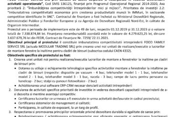 Anunț finalizare proiect: „Cresterea competitivitatii SC FOOD FAMILY SERVICE SRL prin achizitii de active corporale si necorporale in vederea diversificarii activitatii operationale”