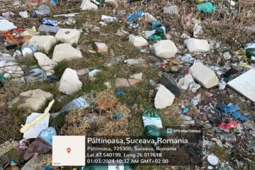 Imagini cu gunoaie aruncate pe un câmp din comună