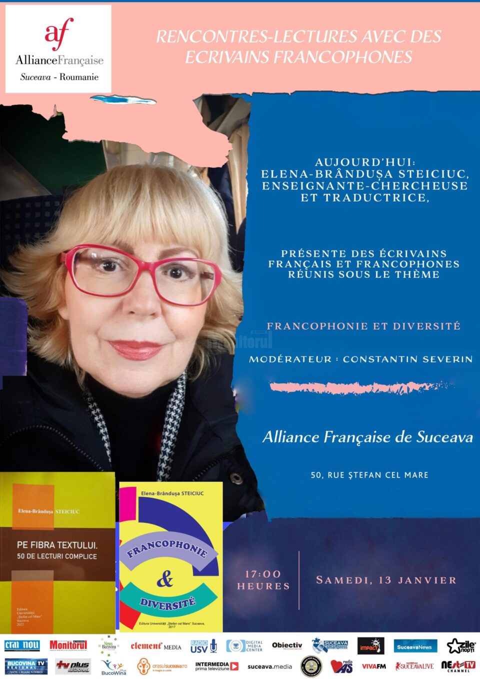Prof. univ. dr. Elena-Brândușa Steiciuc, invitată la o nouă întâlnire culturală organizată de Alianța Franceză din Suceava Prof. univ. dr. Elena-Brândușa Steiciuc, invitată la o nouă întâlnire culturală organizată de Alianța Franceză din Suceava