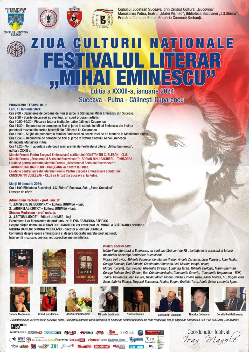 Festivalul Literar „Mihai Eminescu”, ediția a XXXIII-a, la Suceava, Putna, Călinești-Cuparencu