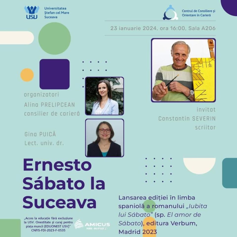 Prima lansare a romanului „El Amor de Sabato” de Constantin Severin, marți, la USV Prima lansare a romanului „El Amor de Sabato” de Constantin Severin, marți, la USV
