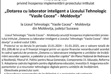 „Dotarea cu laborator inteligent a Liceului Tehnologic “Vasile Cocea” - Moldovița”