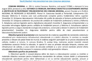 DOTAREA CU MOBILIER, MATERIALE DIDACTICE ȘI ECHIPAMENTE DIGITALE A UNITĂȚILOR DE ÎNVĂȚĂMÂNT PREUNIVERSITAR DIN COMUNA BRODINA
