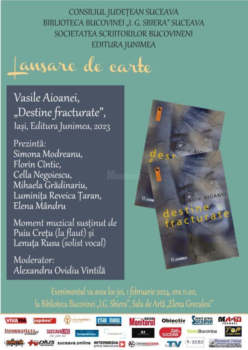 Volumul „Destine fracturate”, de Vasile Aioanei, va fi lansat pe 1 februarie 2024