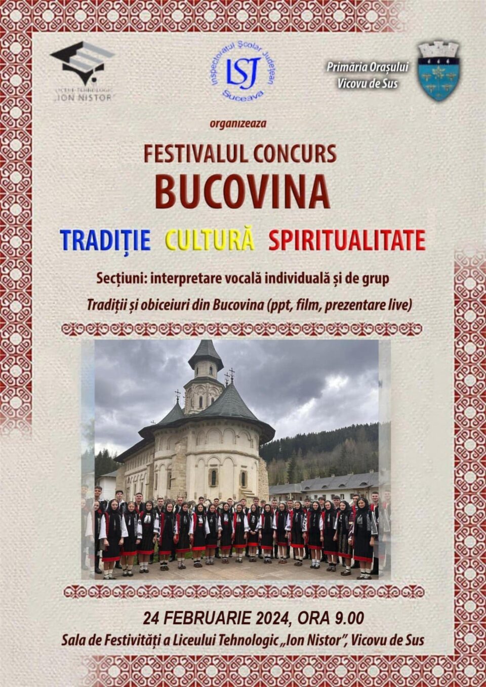 Înscrieri la Festivalul-concurs „Bucovina – tradiție, cultură, spiritualitate”, până pe 15 februarie Înscrieri la Festivalul-concurs „Bucovina – tradiție, cultură, spiritualitate”, până pe 15 februarie
