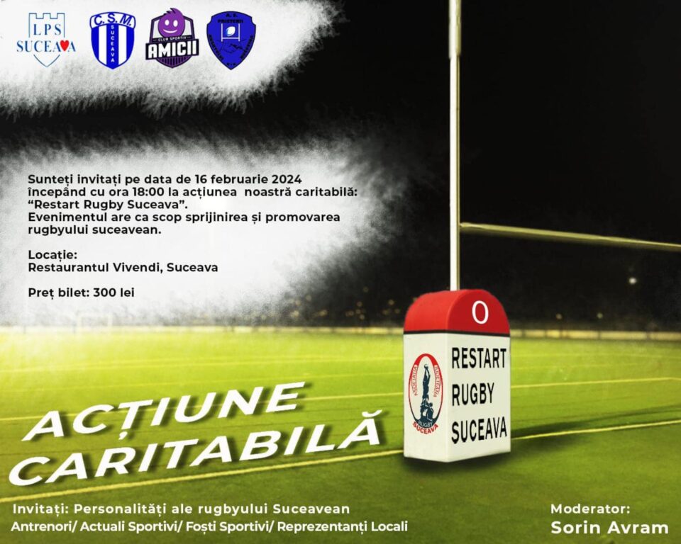 ”Restart rugby Suceava”, eveniment caritabil pentru sprijinirea sportului cu balonul oval ”Restart rugby Suceava”, eveniment caritabil pentru sprijinirea sportului cu balonul oval