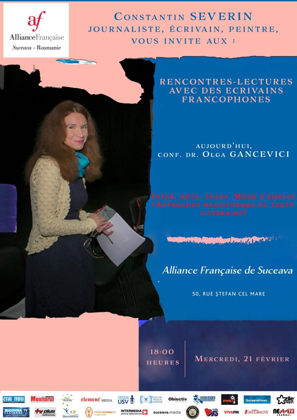 Conf. univ. dr. Olga Gancevici, invitată la o după-amiază culturală organizată de Alianța Franceză din Suceava Conf. univ. dr. Olga Gancevici, invitată la o după-amiază culturală organizată de Alianța Franceză din Suceava