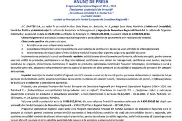 Finalizarea proiectului de investiții „Dezvoltarea activității S.C. Dantex S.A.” Cod SMIS 136569