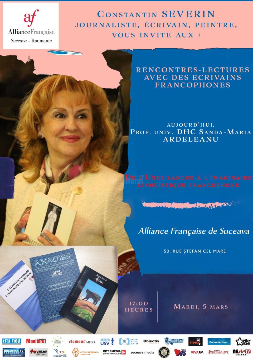 Întâlniri cu scriitori și autori francofoni suceveni, organizate de Alianța Franceză din Suceava Întâlniri cu scriitori și autori francofoni suceveni, organizate de Alianța Franceză din Suceava
