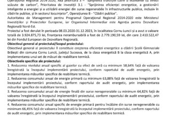 Finalizarea proiectului „CREȘTEREA EFICIENȚEI ENERGETICE A ȘCOLII GIMNAZIALE BRĂIEȘTI DIN COMUNA CORNU LUNCII, JUDEȚUL SUCEAVA", cod SMIS 137523