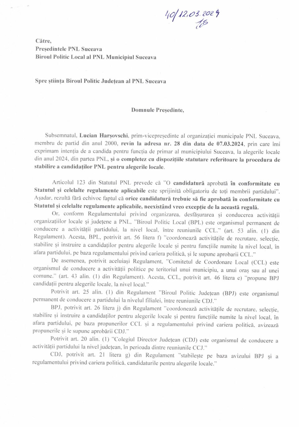 Harșovschi a anunțat oficial înscrierea în cursa internă pentru a fi desemnat candidat de primar la Suceava din partea PNL