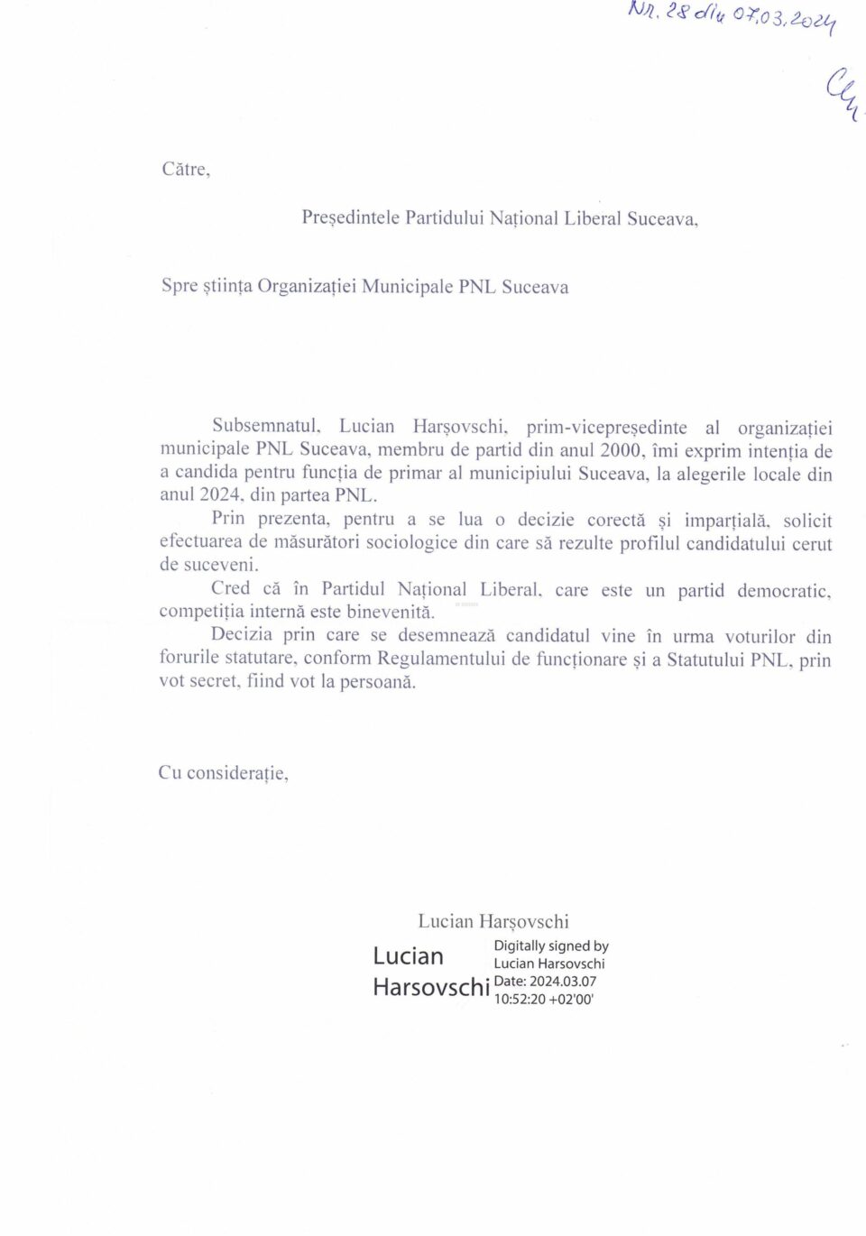 Harșovschi a anunțat oficial înscrierea în cursa internă pentru a fi desemnat candidat de primar la Suceava din partea PNL