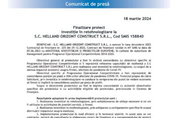 Investiție în retehnologizare la S.C. HELLAND ORIZONT CONSTRUCT S.R.L., Cod SMIS 158840