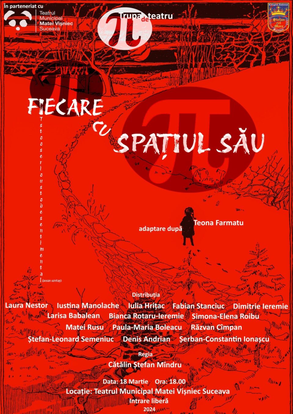 Spectacol de teatru cu intrare liberă - „Fiecare cu spațiul său”, luni, la TMMVS