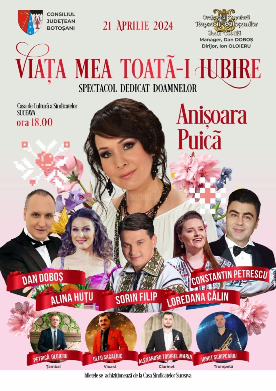 „Viața mea toată-i iubire”, concert extraordinar cu Orchestra Populară „Rapsozii Botoșanilor - Ioan Cobâlă” pe scena suceveană