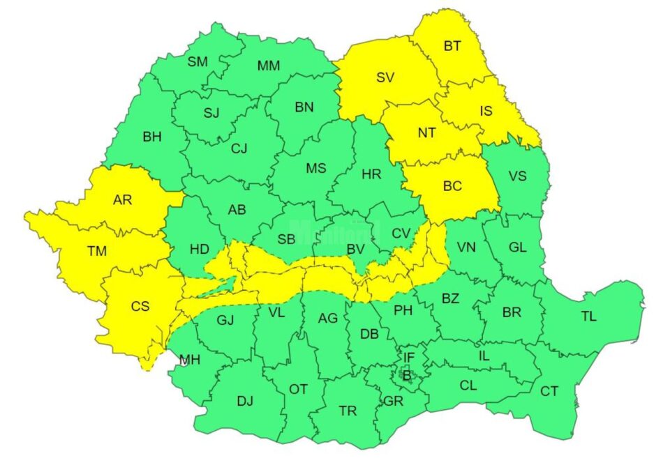Cod galben de vânt, urmat de ploi până vineri seara