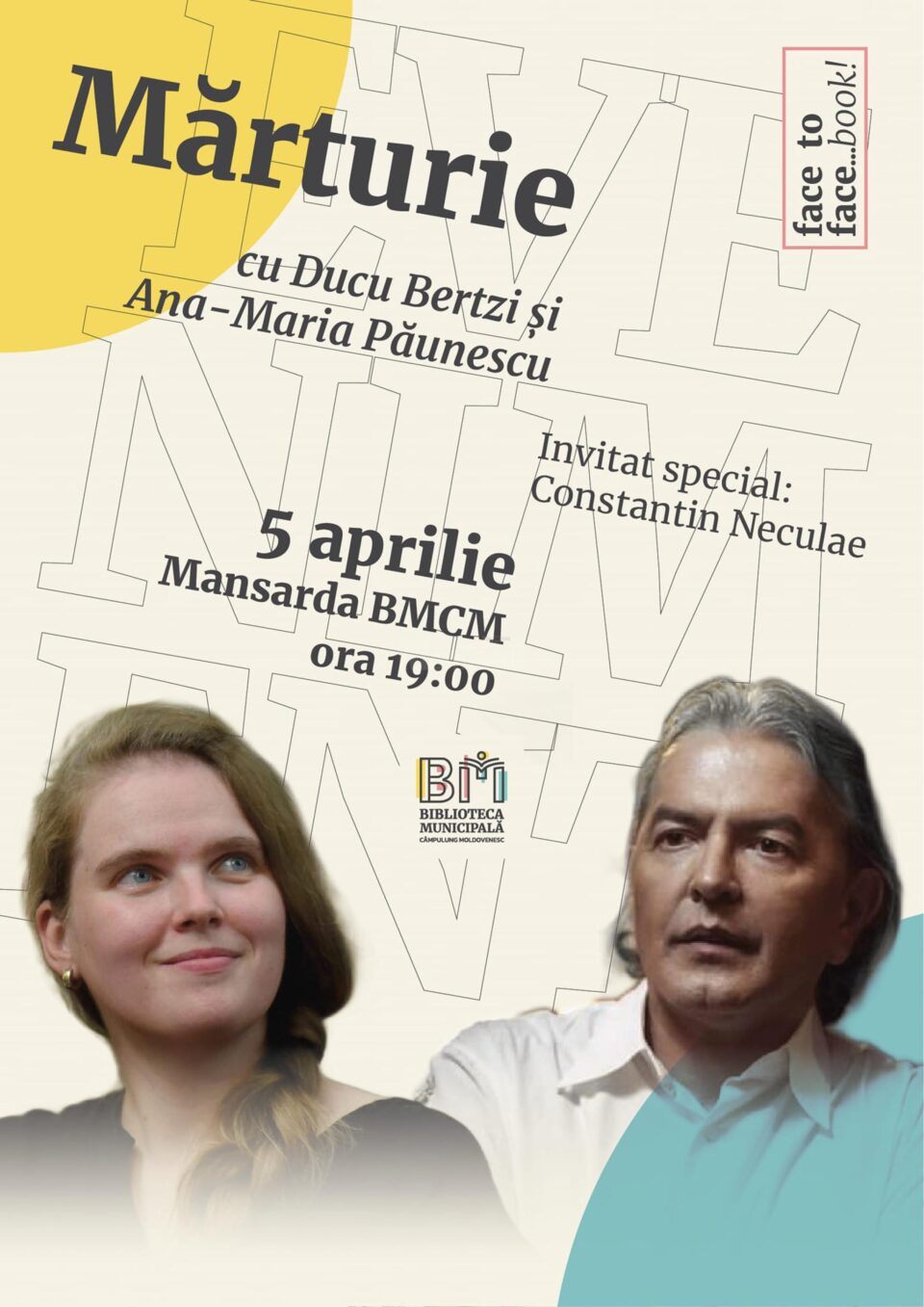 „Mărturie” cu Ducu Bertzi și Ana-Maria Păunescu, la Biblioteca Municipală Câmpulung Moldovenesc „Mărturie” cu Ducu Bertzi și Ana-Maria Păunescu, la Biblioteca Municipală Câmpulung Moldovenesc