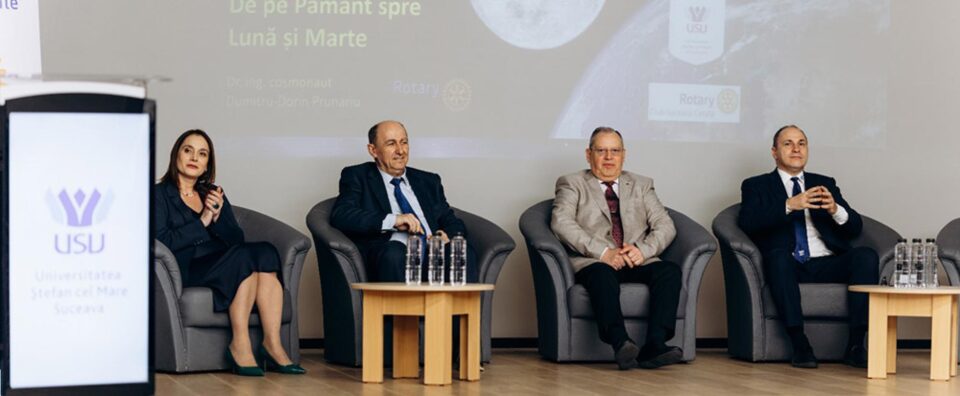 Evenimentul de la USV la care a fost prezent singurul cosmonaut român, Dumitru-Dorin Prunariu, a fost organizat de Rotary Club Suceava Cetate