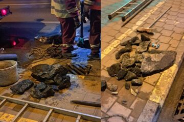Deșeurile de beton și asfalt care blocau canalul colector de sub principala artera de circulație a Sucevei