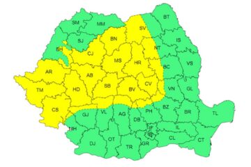 Cod galben de ploi, vânt puternic și izolat grindină, în aproape jumătate de țară