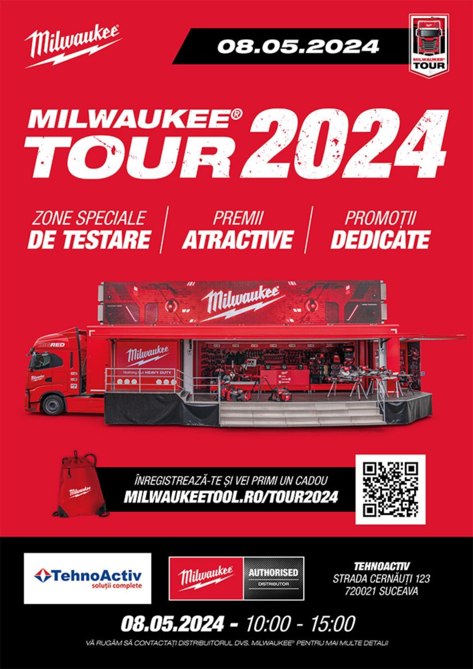 În calitate de distribuitor autorizat al producătorului american MILWAUKEE® TOOL, TEHNOACTIV S.R.L. Suceava organizează evenimentul MILWAUKEE® TOUR 2024, eveniment aflat la a VII-a ediție