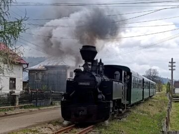 Mocanița Huțulca la plecarea pe traseul pitoresc Vatra Moldoviței-Moldovița