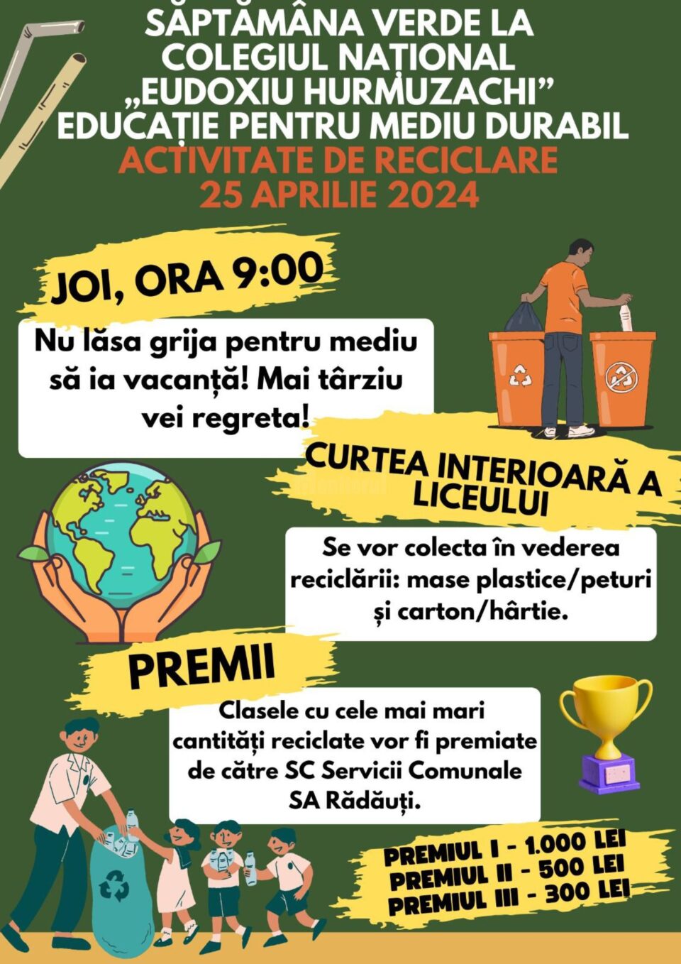 Deșeuri adunate și reciclate de elevii liceului