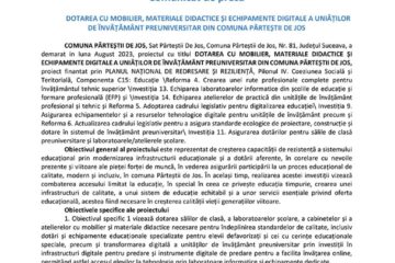 DOTAREA CU MOBILIER, MATERIALE DIDACTICE ȘI ECHIPAMENTE DIGITALE A UNIĂȚILOR DE ÎNVĂȚĂMÂNT PREUNIVERSITAR DIN COMUNA PÂRTEȘTII DE JOS