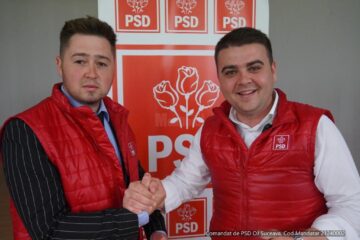 Candidatul PSD la președinția Consiliului Județean Suceava, deputatul Gheorghe Șoldan, și candidatul PSD la funcția de primar al comunei Șerbăuți, Paul Silviu Grigoriciuc