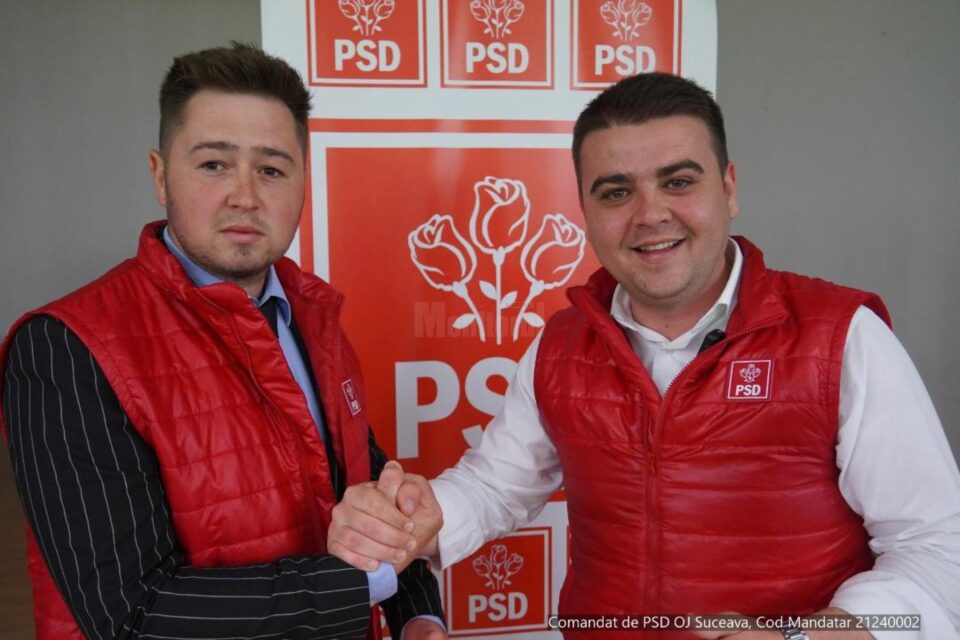 Candidatul PSD la președinția Consiliului Județean Suceava, deputatul Gheorghe Șoldan, și candidatul PSD la funcția de primar al comunei Șerbăuți, Paul Silviu Grigoriciuc