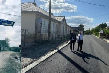 Gheorghe Flutur și Adrian Popoiu pe drumul asfaltat din orașul Siret pentru care au fost criticați