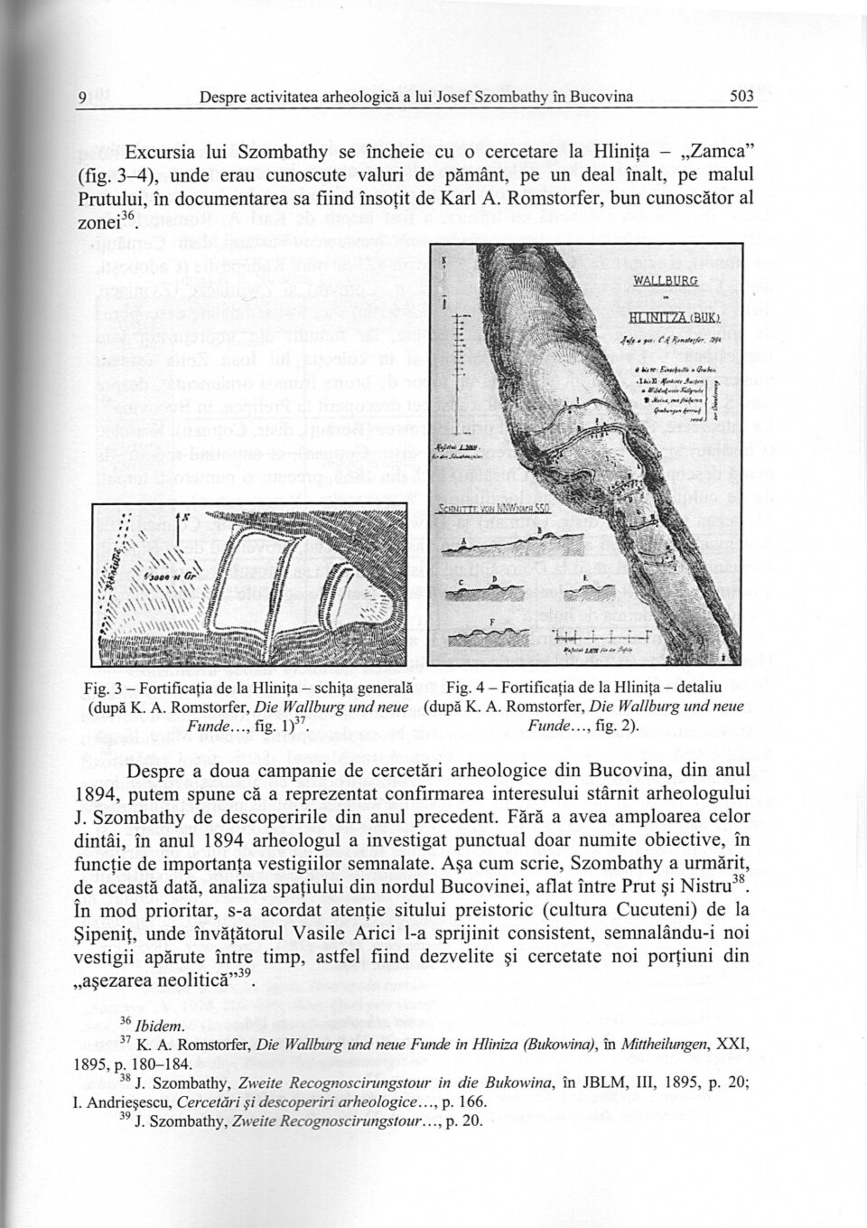 Fortificația de la Hlinița (regiunea Cernăuți, Ucraina, ridicare topografică de Karl A. Romstorfer, publicată în 1895)