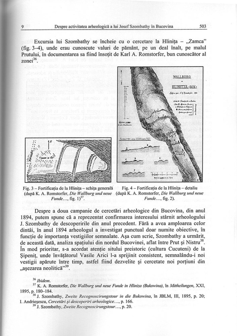 Fortificația de la Hlinița (regiunea Cernăuți, Ucraina, ridicare topografică de Karl A. Romstorfer, publicată în 1895)