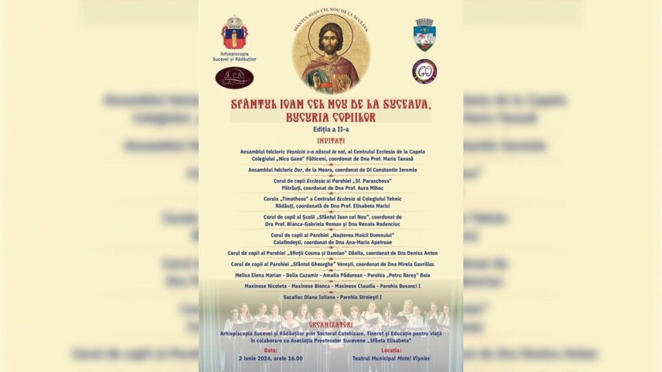 „Sfântul Ioan cel Nou, bucuria copiilor”, ediția a II-a, duminică, la Teatrul „Matei Vișniec” Suceava „Sfântul Ioan cel Nou, bucuria copiilor”, ediția a II-a, duminică, la Teatrul „Matei Vișniec” Suceava