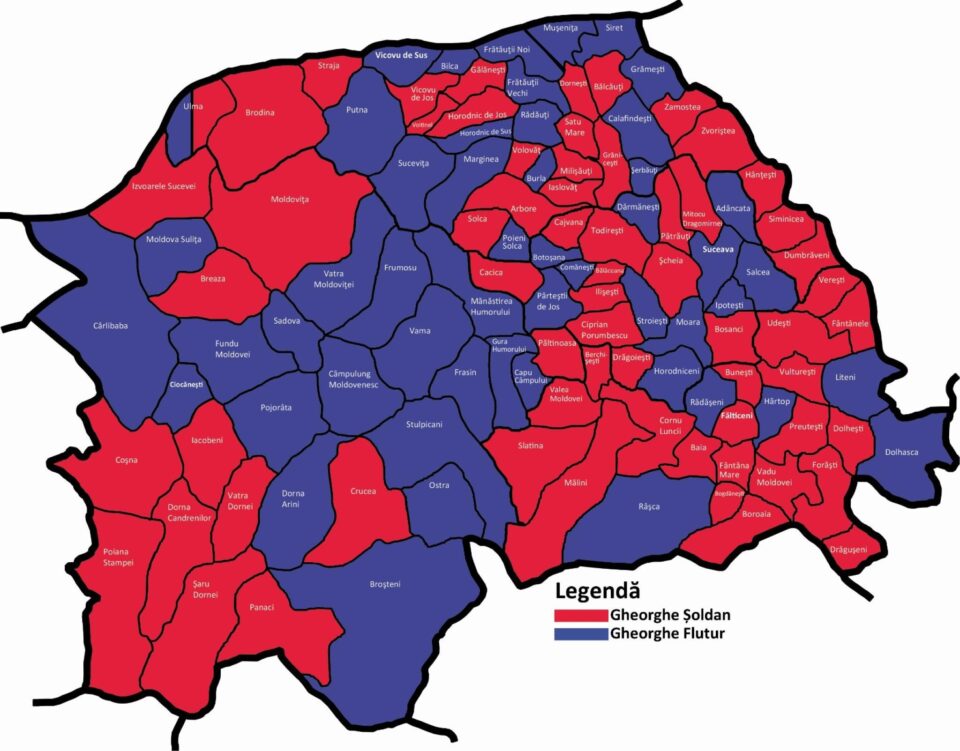 Harta voturilor exprimate pentru președintele CJ Suceava la alegerile din 9 iunie 2024 Harta voturilor exprimate pentru președintele CJ Suceava la alegerile din 9 iunie 2024