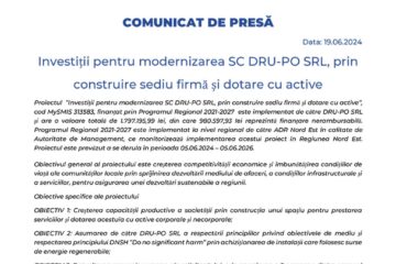 Investiții pentru modernizarea SC DRU-PO SRL, prin construire sediu firmă și dotare cu active