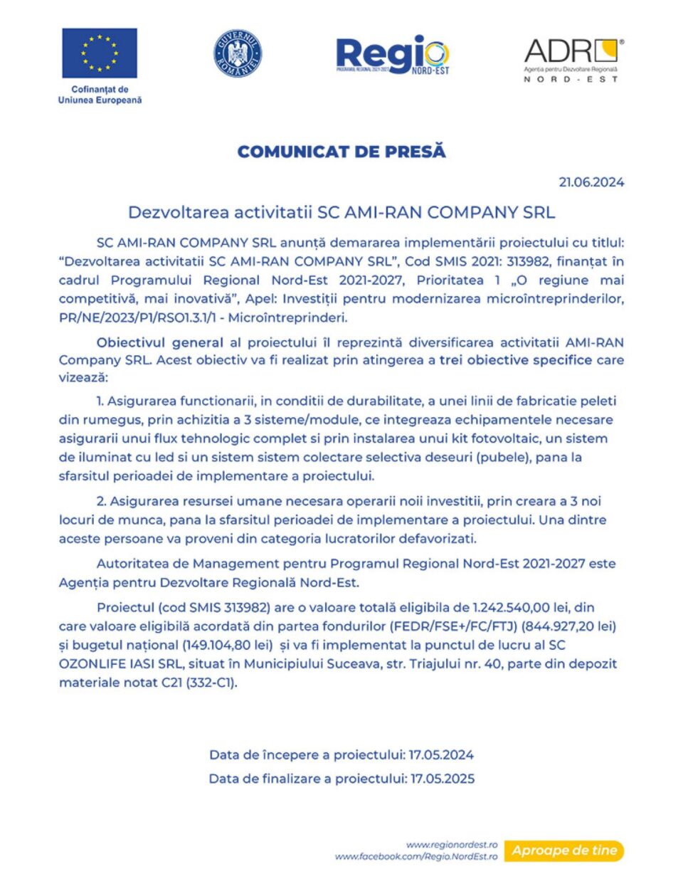 Dezvoltarea activitatii SC AMI-RAN COMPANY SRL