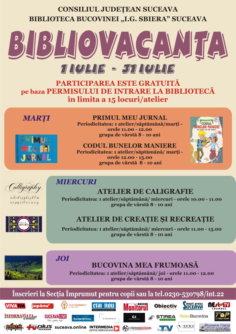 Activitățile gratuite ce se vor organiza în cadrul programului „Bibliovacanța”, la Biblioteca Bucovinei