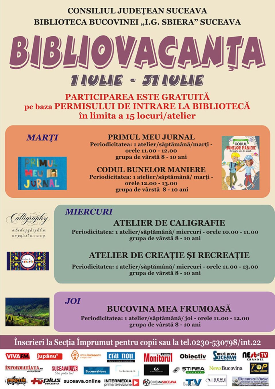 Bibliovacanța - activități recreative pentru copii la Biblioteca Bucovinei „I.G. Sbiera” Bibliovacanța - activități recreative pentru copii la Biblioteca Bucovinei „I.G. Sbiera”