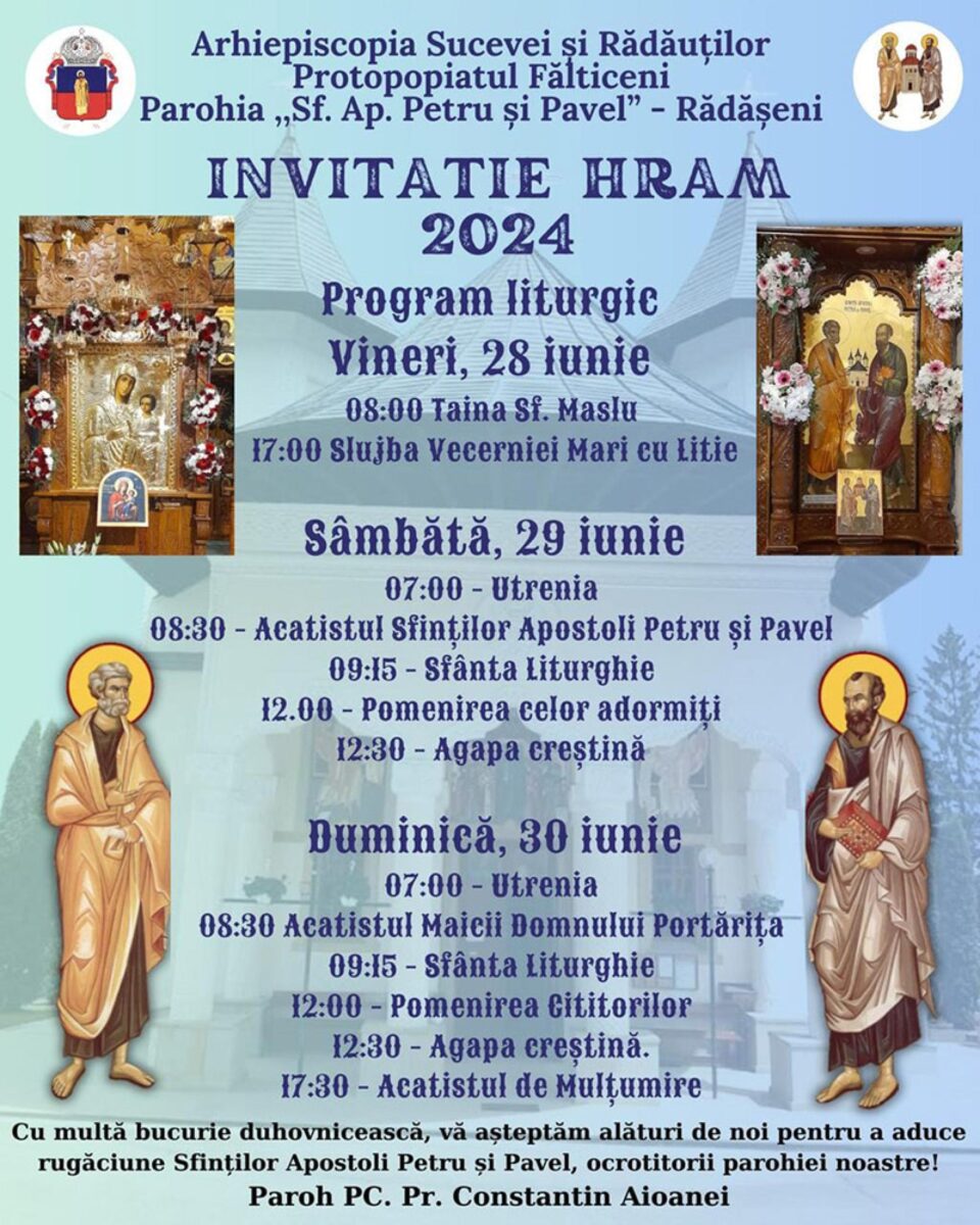 Biserica „Sfinții Apostoli Petru și Pavel” din Rădășeni își sărbătorește hramul