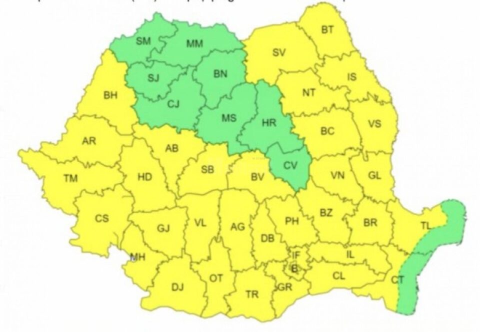Harta cu avertizarea de caniculă