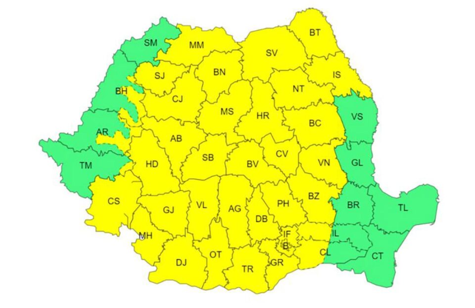 Cod galben de fenomene cauzate de instabilitate atmosferică, pe 2 și 3 iulie