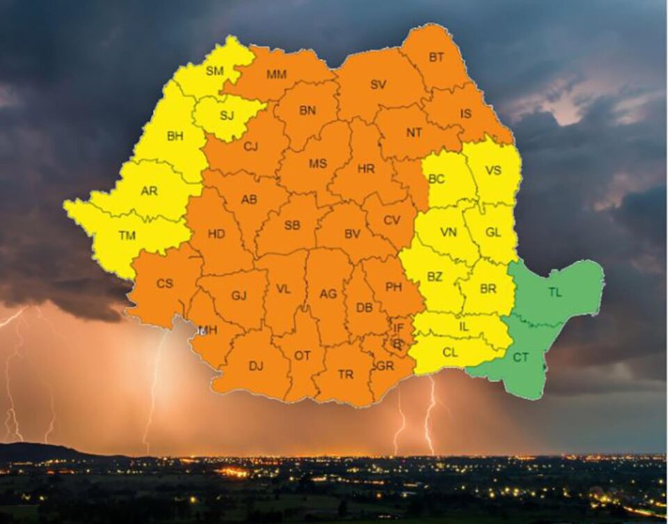 Cod portocaliu de furtuni cauzate de instabilitatea atmosferică accentuată