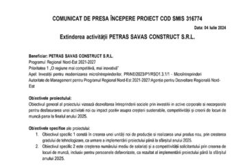 Extinderea activității PETRAS SAVAS CONSTRUCT S.R.L.