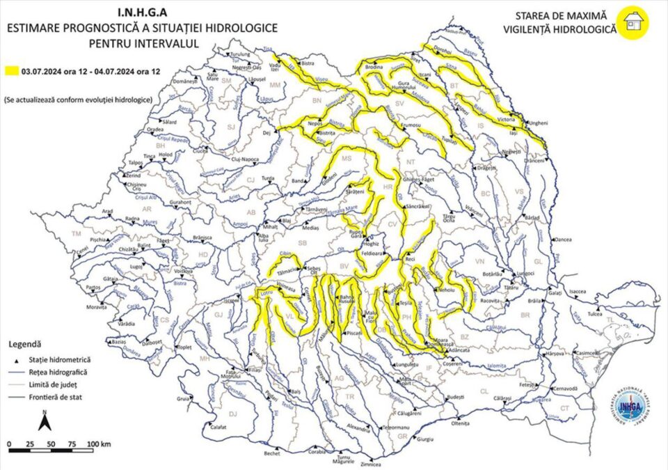 Cod galben de fenomene hidrologice periculoase pe râurile Suceava, Moldova și Bistrița Cod galben de fenomene hidrologice periculoase pe râurile Suceava, Moldova și Bistrița